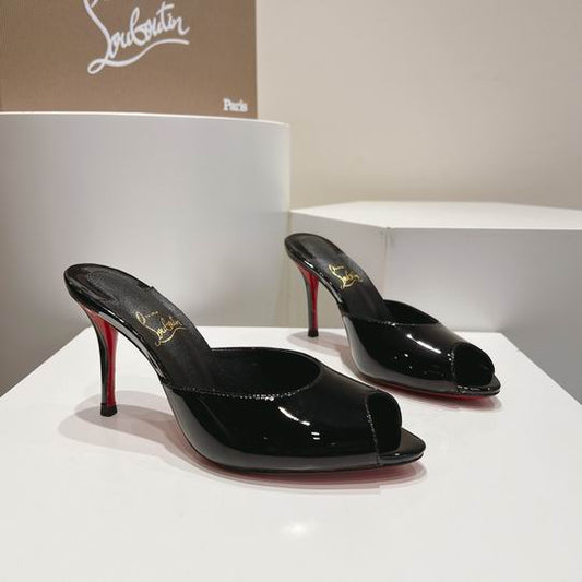 Black Open-Toe High Heel Mules