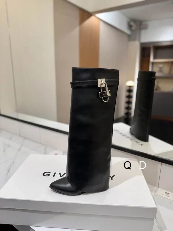 Elegant Knee-High Leather Boots With Lock Detail
