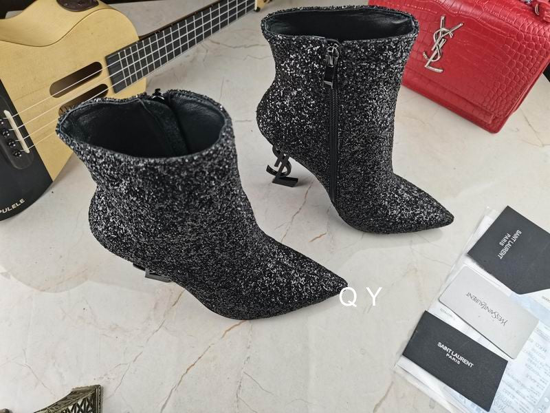 Glitter Sculpted Heel Ankle Boots