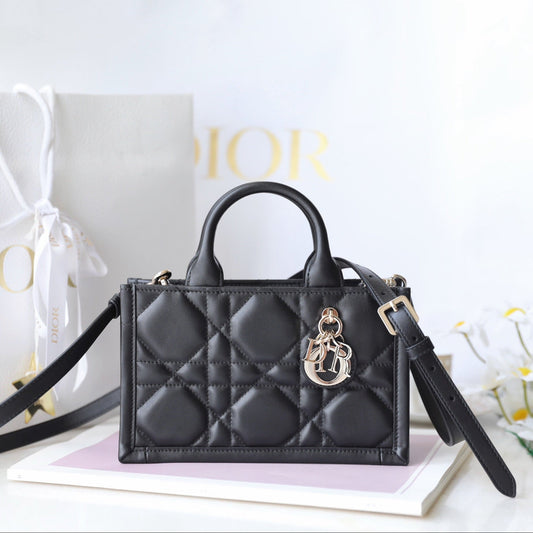 Mini Book Style Handbag – Black Leather (21.5cm)