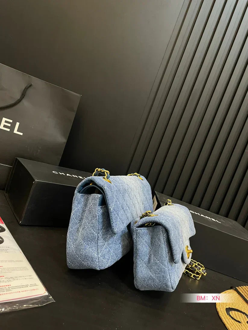 Denim Chain Flap Bag